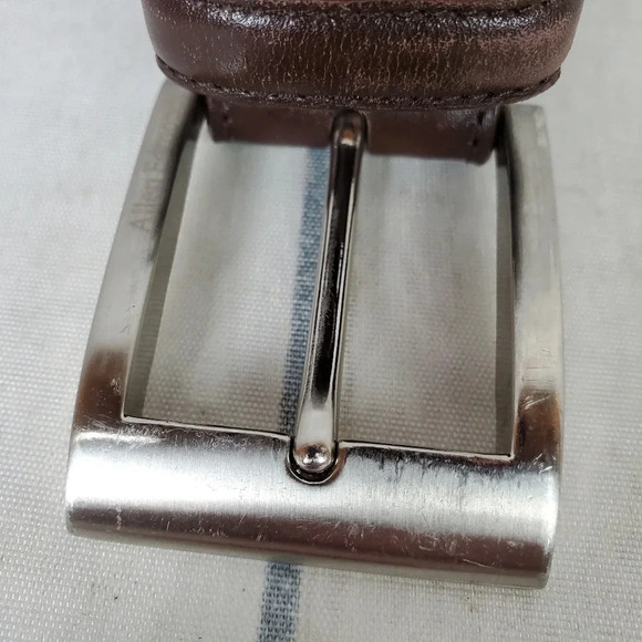 Allen Edmonds Leather Belt Chocolate  Brown Silver Buckle Stamped Size 46 - Picture 5 of 11